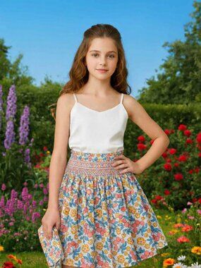 Hand-Smocked Floral Waistband Skirt